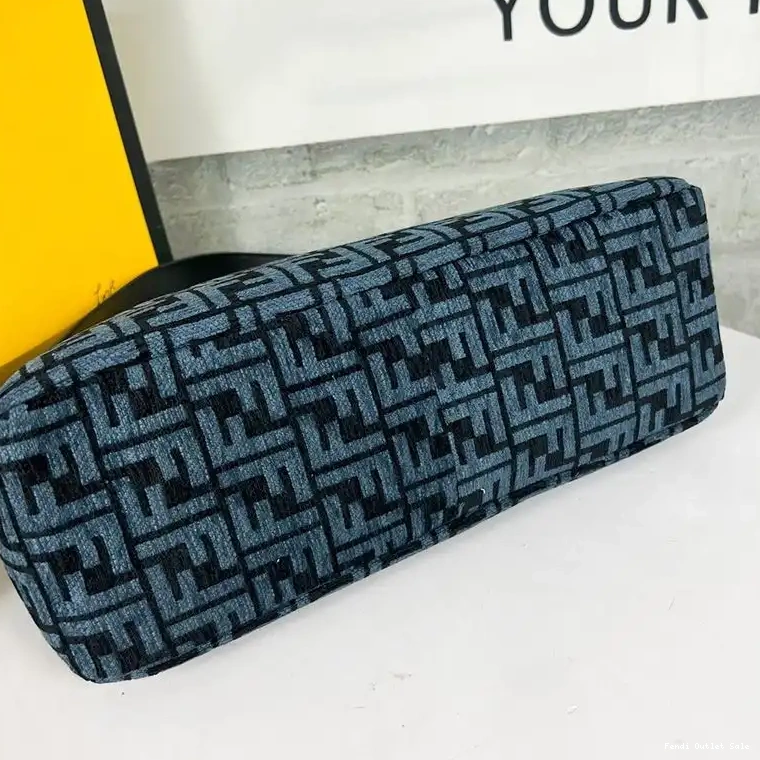 Affordable FF Tapestry Fendi Zip Shoulder Fabric Blue In O'Lock Bag 0522